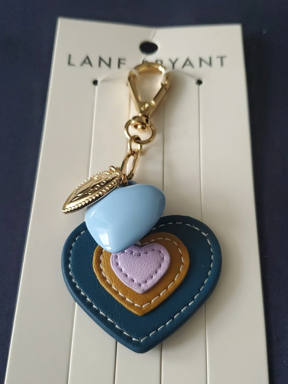 Lane Bryant Blue, Lavender & Brown Layered Heart Keychain Charm